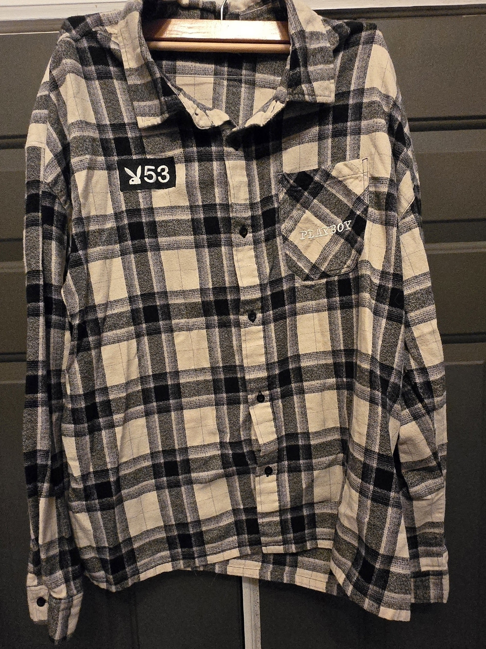 PLAYBOY By Pacsun Black and Cream Plaid Button-Down Shirt